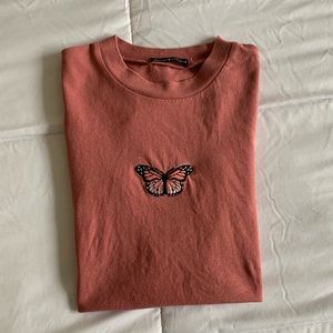 BRANDY MELVILLE Butterfly Embroidered Short Sleeve